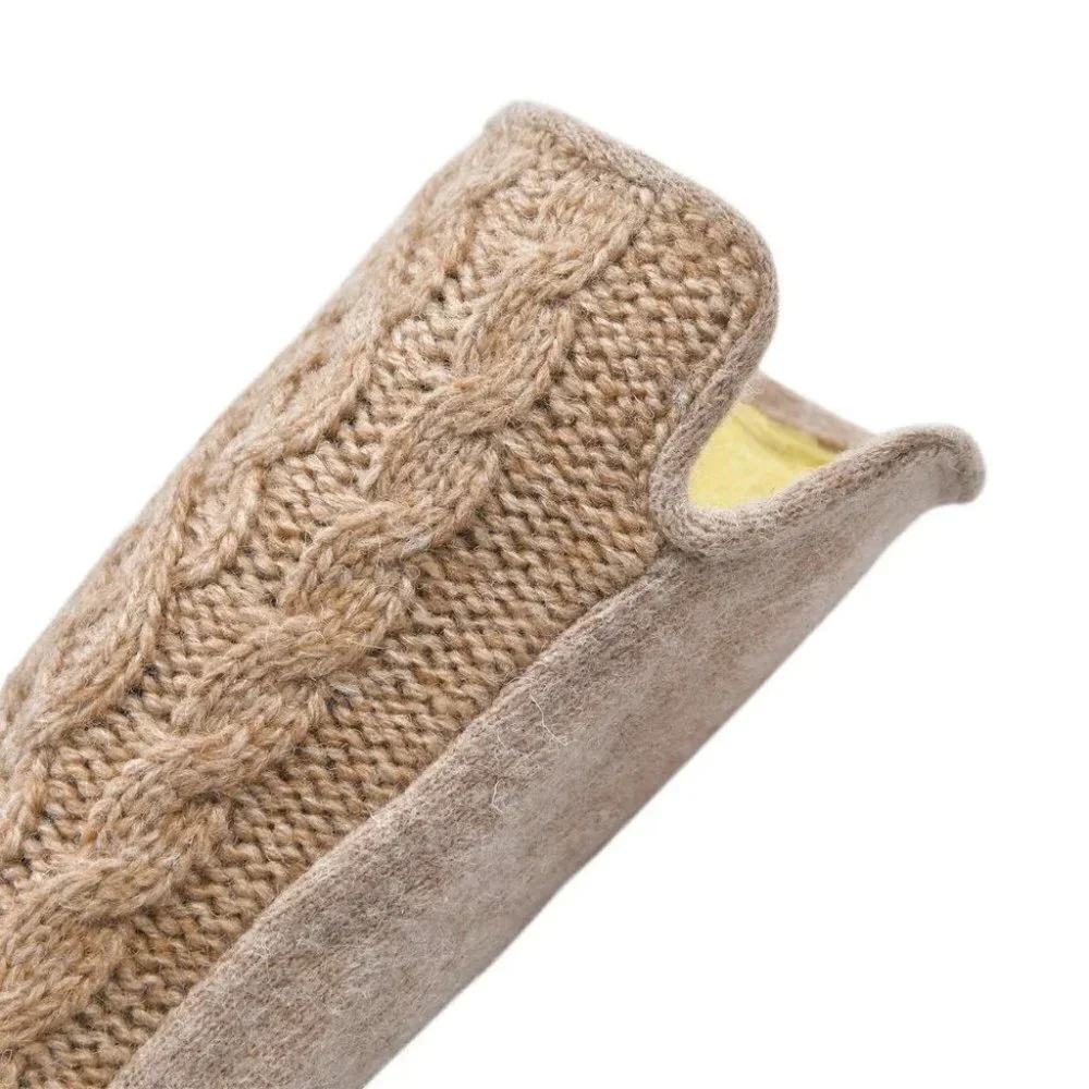 Beige Cashmere Warm Gloves with Faux Fur and Equipped Touch Screen Frien…